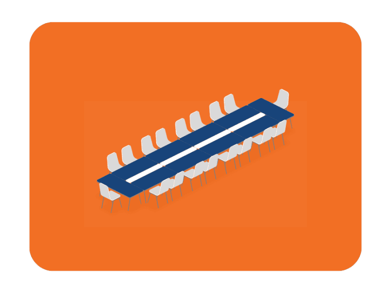 Image of a boardroom seating setup with a large central table and chairs around it, perfect for meetings and collaborative discussions